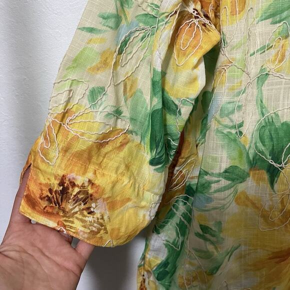 Alfred Dunner Floral Embroidered 3/4 Sleeve Button Down Top Size XL Artsy NWT - Picture 5 of 9